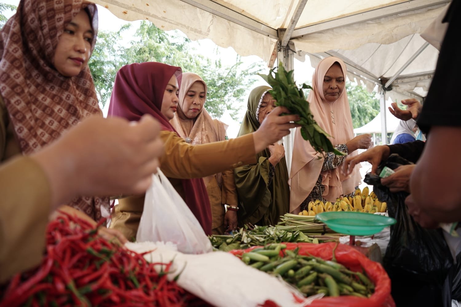 Aktivitas Pasar Tani Aceh Road Show 2026 tahap III di Lapangan Bola Kaki Cot Gapu, Kecamatan Kota Juang, Selasa, 13 Oktober 2026. (Foto: Ist)
